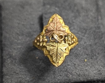 Vintage Black Hills Gold Tri-Color Leaf Ring 10K Yellow Gold & 12K Rose/Green Leaf Size 5.5