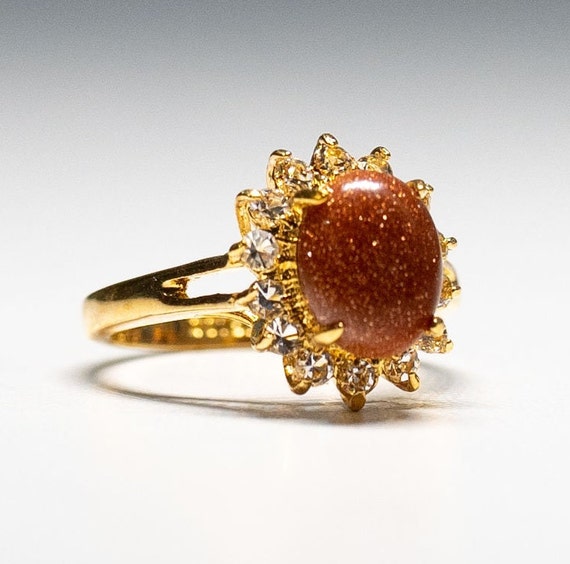 Gold Brown Sunstone Cocktail Ring Size 7 Oval Cut… - image 2
