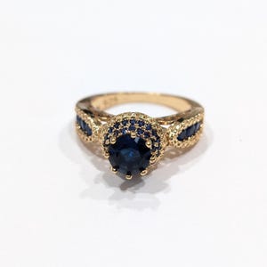 Vermeil Sterling Simulated Sapphire Austrian Strass Ring Size 8 14Kt Gold Over 925 Sterling Sapphire Cocktail Ring Marked Excellent