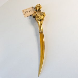 Abrecartas de baquelita vintage con mango de latón decorativo Cavalier, cuchillo de escritorio para sobres, fabricado en Italia