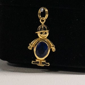 Vermeil BIRTHSTONE September Sapphire Charm 14Kt Yellow Gold over Sterling Silver Pendant Snowman Birthstone Cubic Zirconia Charm