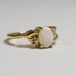 Vintage Opalite & CZ Cubic Zirconia Rhinestone Ring 14KT Gold HGE Size 6 Estate Jewelry