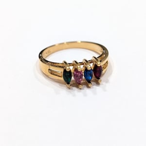 Mothers Ring Marquise 4 Stone Design Size 6.5 January May September October Garnet Emerald Sapphire Rose Quartz Grandmother’s Family Marked