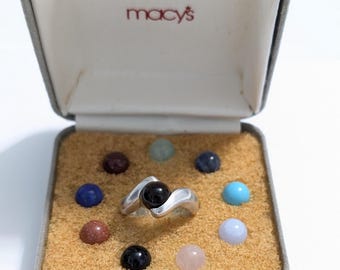 メイシーズコレクション 交換可能リング 10個の宝石ボール スターリングシルバーバンド サイズ8 オーブ 8mm