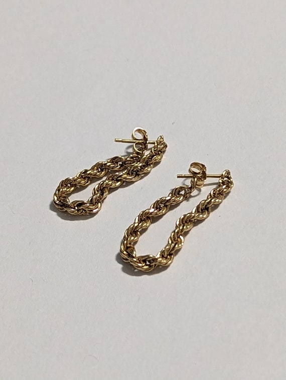 14K Dangle Hoop Looping Rope Chain Earrings in 14… - image 2