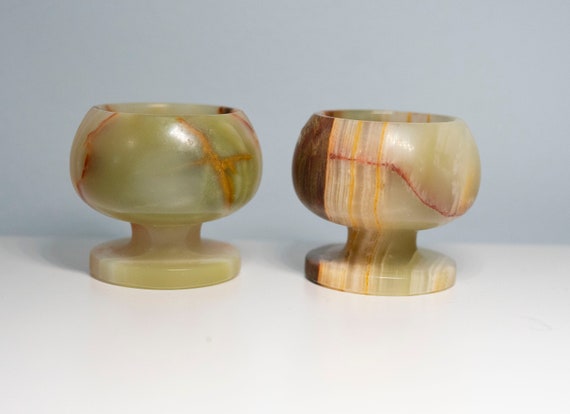 Vintage Onyx Marble Shot Glasses or Candle Holders - Set of 2