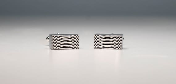 Vintage DANTE Silver Tone Cufflinks: Geometric De… - image 3