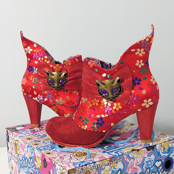 Limited Irregular Choice Miaow Cat Boots Size 40/9 Retro 60s Ditsy Floral Design Asylum Creation