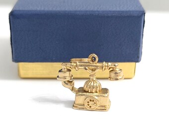 Vintage Avon Franse telefoonhanger uit 1973 in originele doos - 14K GE antieke draaitelefoonhanger