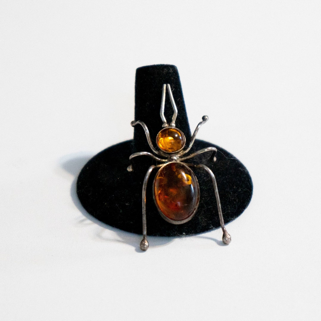 Broche Vintage Années 70 En Ambre Baltique - Forme De Feuille - Doré - Alliage - Bijou Rétro Occasion