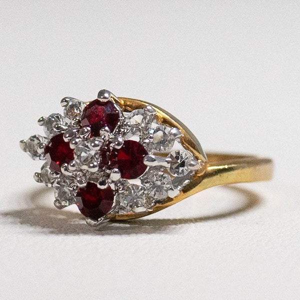 Birthstone Ring Victorian Garnet Ring Estate 18KT HGE Garnet Dazzling Crystals Size 7  Hallmarked