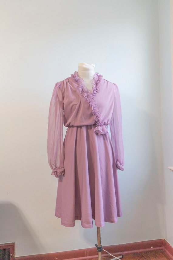 Vintage 1970s Women's Dress AMY ROSE Lilac Sheer … - image 1