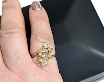 1970 Black Hills Family Ring 10K/12K SolidGold Leaves Sapphire Citrine RoseQuartz Size6.5 READ