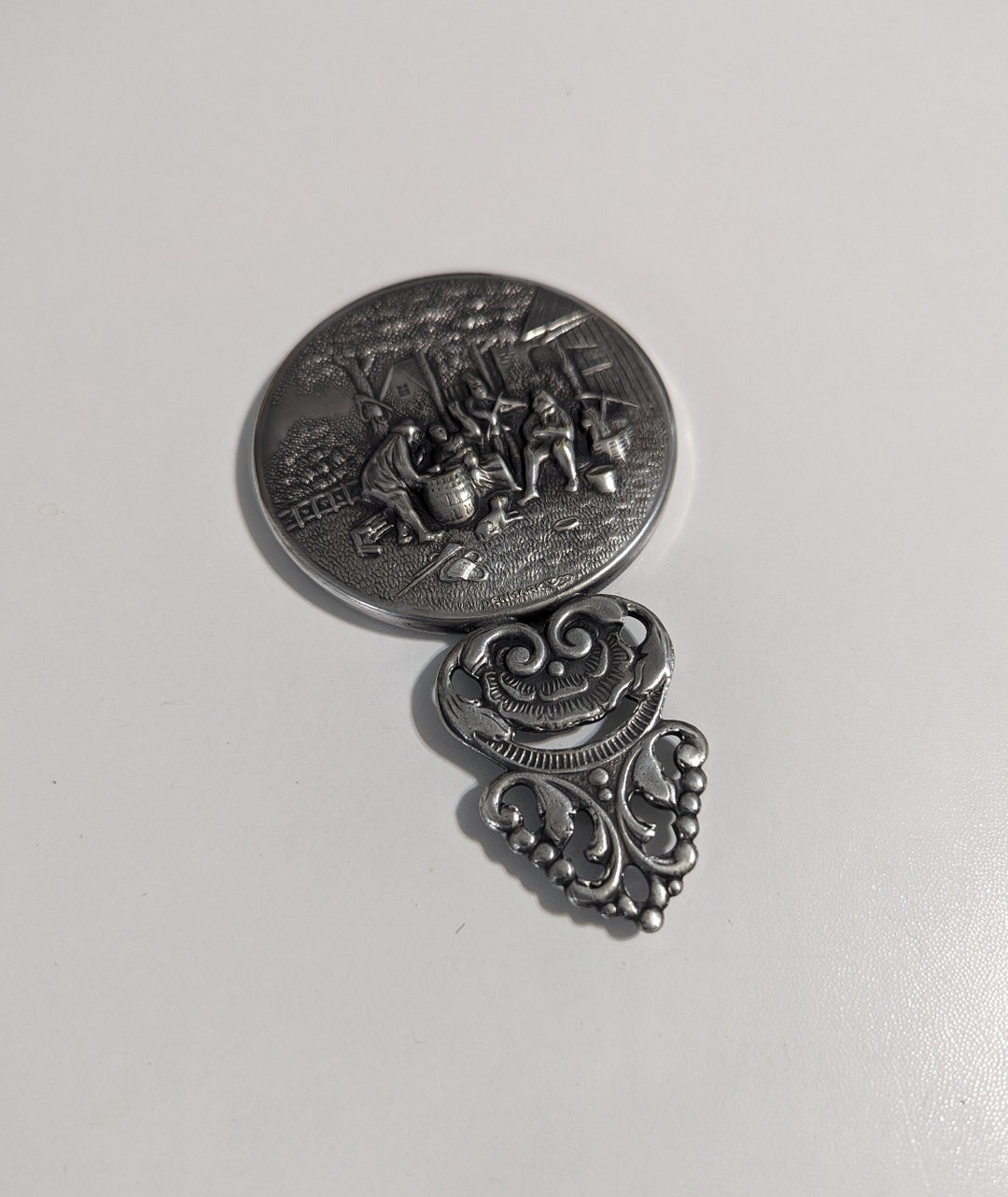 Collectible Denmark Hans Jensen Mirror Small Silver Hand Miniature