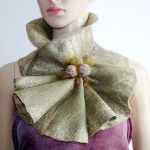 Woodland Fairy Collar Green Olive Gold Wool Scarf Pixie Clothing Elven Pixie Costume Accessory Woodland Festival Scarf