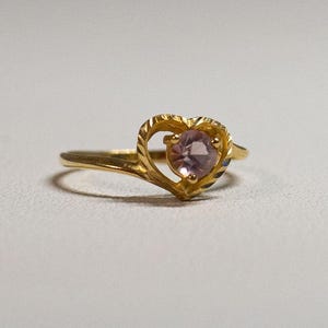 Vintage 10K Yellow Gold Ring Rose Quartz Stone Heart Brilliant Cut Motif October Birthstone Ring Size 6.5 Hallmarked