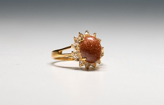 Gold Brown Sunstone Cocktail Ring Size 7 Oval Cut… - image 6