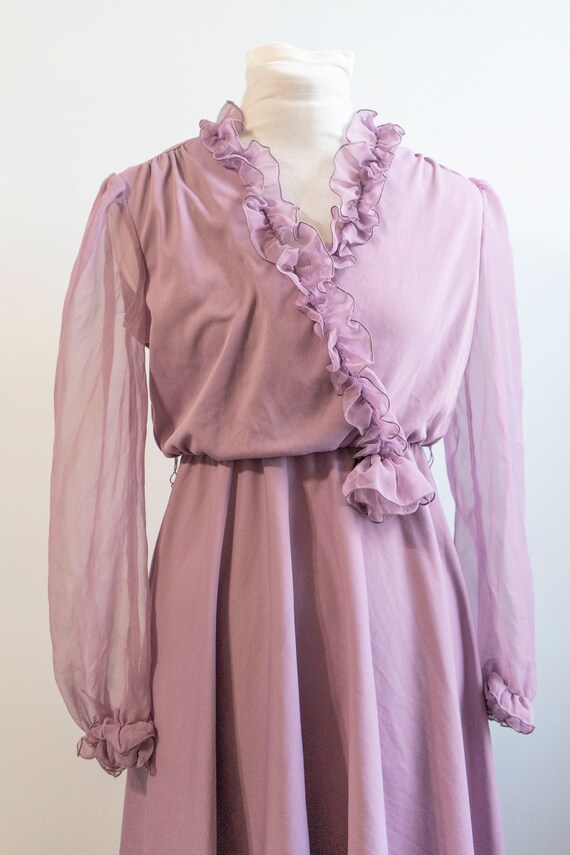 Vintage 1970s Women's Dress AMY ROSE Lilac Sheer … - image 3