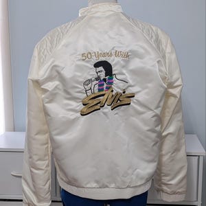 Collectible ELVIS PRESLEY 50TH ANNIVERSARY Satin Bomber Jacket Size M Limited Edition #362 of 999 Licensed Elvis Presley Enterpr Excellent