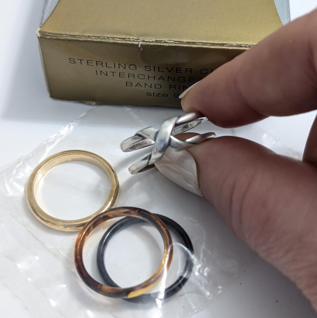 Rare Avon Interchangeable Sterling Silver Classic Enhancer Ring Set ...