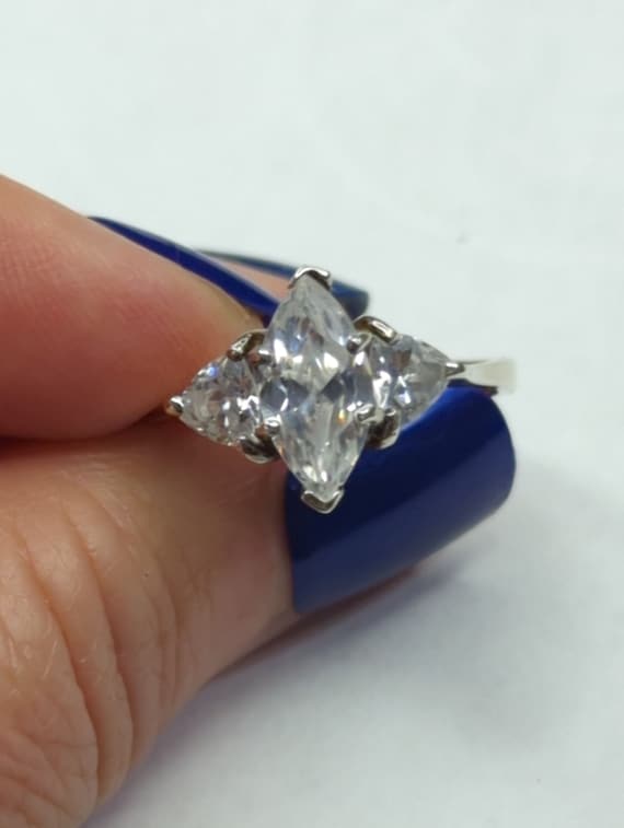 AVON Sterling CZ Marquis Ring Cluster Solitaire R… - image 1
