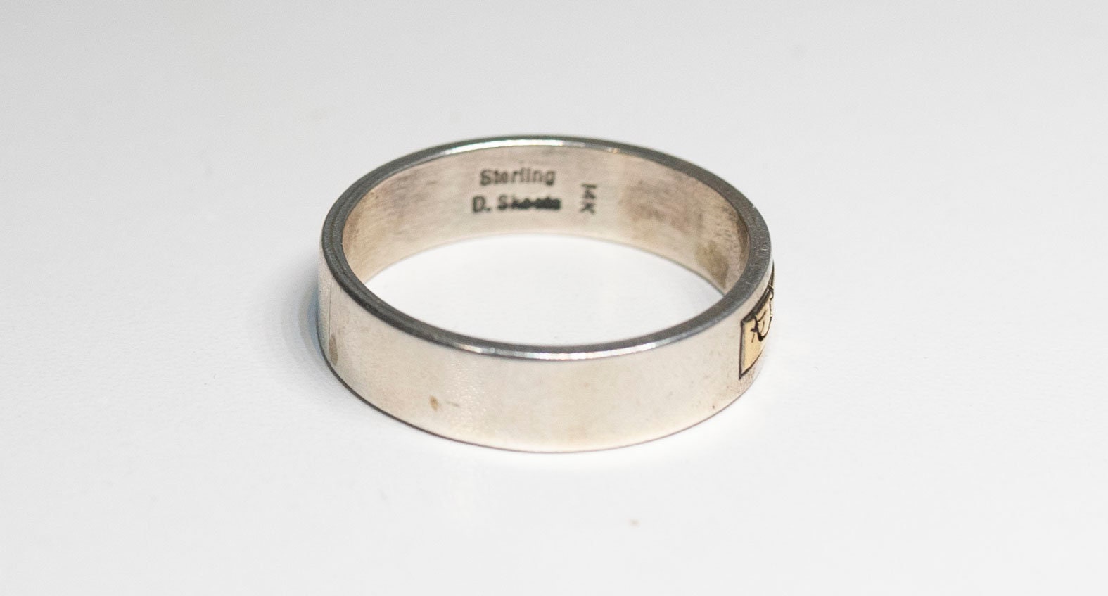 ダリンスキート 14K シルバー リング 指輪 16号 D.Skeete ナバホ D Skeets KACHINA Band Signed Navajo Solid 14k Gold Sterling Silver