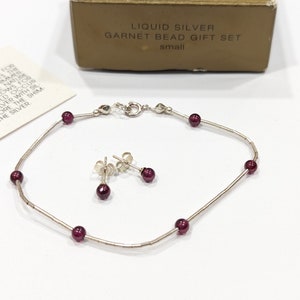 Vintage Avon Liquid Sterling Silver Garnet Bead Bracelet Earrings Gift Set Avon Fashion Jewelry 1998 Avon New Old Stock