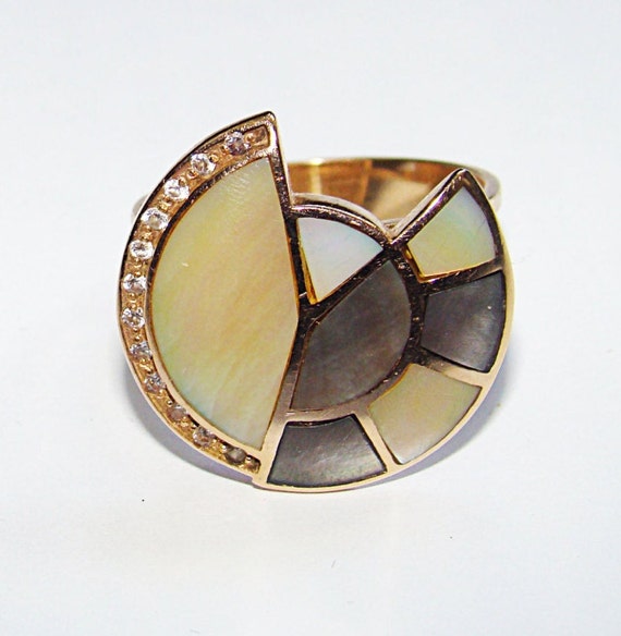 14K Gold 585 Rose Gold Mother of Pearl Ring SIZE 7.5 Hallmarked 7.2 g