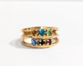 Anillo de oro vermeil con varias piedras: Anillo de cóctel vintage de la diseñadora Bogarz para madres, talla 6.5