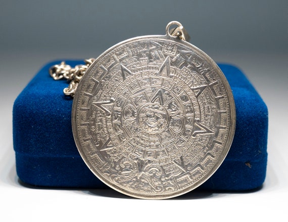 Mexican Pre Columbian Aztec style TLOQUE NAHUAQUE Metallic Pendant Maya Universe 