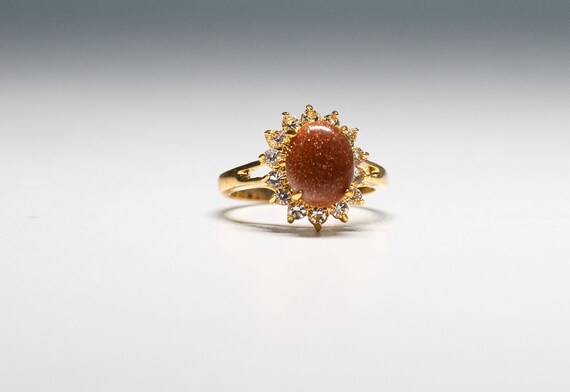 Gold Brown Sunstone Cocktail Ring Size 7 Oval Cut… - image 4
