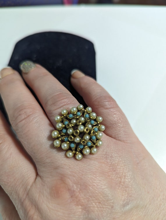 Rare FLORENZA Pearl Seed Turquoise Princess Ring … - image 2