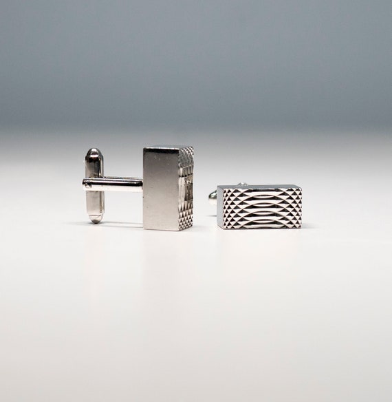 Vintage DANTE Silver Tone Cufflinks: Geometric De… - image 1
