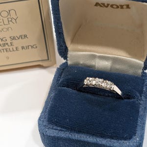AVON Sterling Triple Brilliantelle Ring Size 9 Promise Engagement 1983 Fashion Jewelry Avon 925 Clear Topaz Band Avon New Old Stock