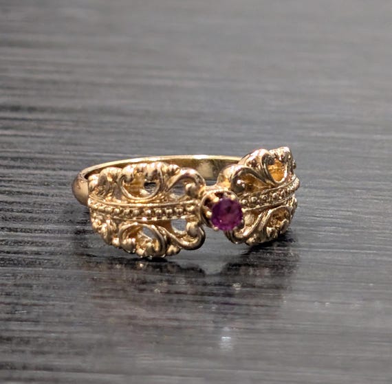 Avon Victorian Revival Ruby Ring: Gold Plated Collectible, Size 8