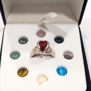 925 Sterling Silver Interchangeable 9 Gemstone Ball Ring Size 8 to 8.5 Adjustable Colors of Life by Ken Craft Inc USA New Old Stock Orb-10mm