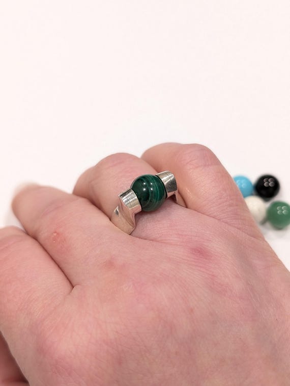 Interchangeable 9 Gemstone Ball Ring: Sterling Si… - image 2