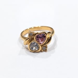 1994 Avon Two Hearts Rhinestone ring Size 7 Avon Twin Heart Crystal Ring Avon Old Stock 31 Years Old Excellent