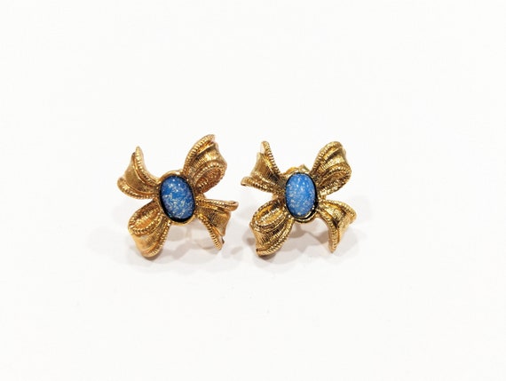 Avon Delicate Bow Earrings Pierced Blue Opalite C… - image 6