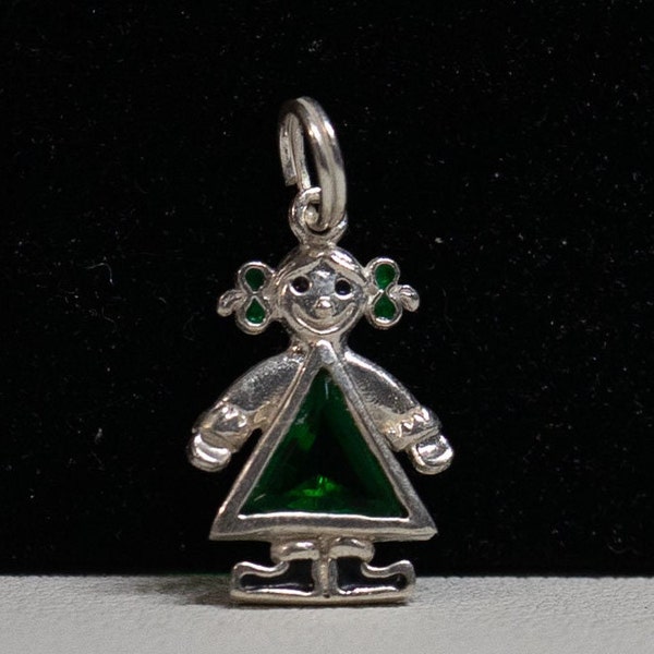 Sterling Silver - BIRTHSTONE May Emerald Charm Pendant Happy Girl Birthstone Cubic Zirconia Charm