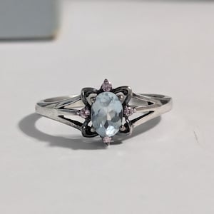 925 Sterling Silver Avon Ring Blue Topaz & Pink CZ Sterling Silver Ring Size 11 By AVON New OLD Stock in Original Box
