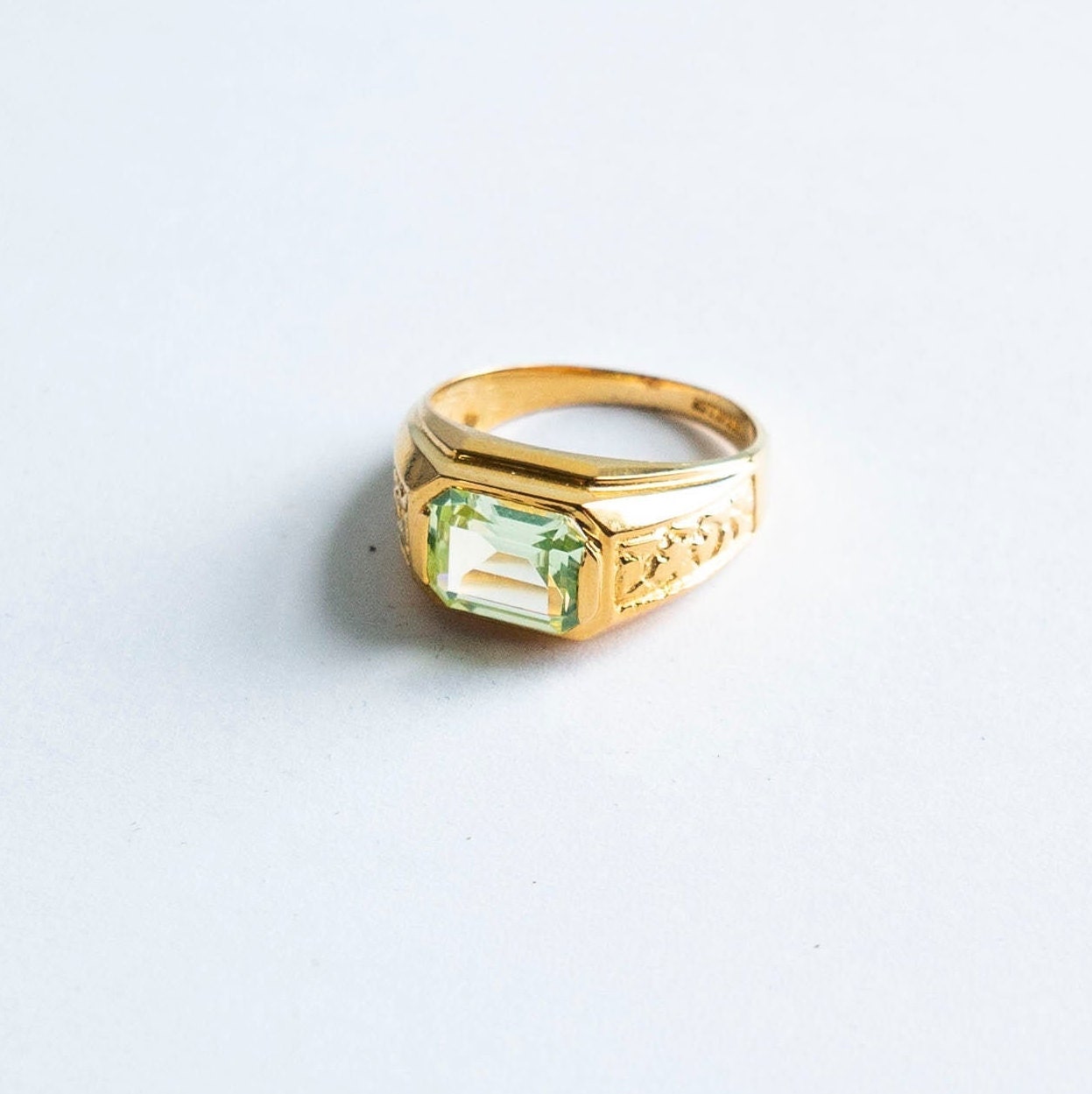 Birthstone August Ring Peridot  Nugget Ring 14k Yellow Gold Plated Icy Cluster GMS Alloy Hip Hop Band Size 10