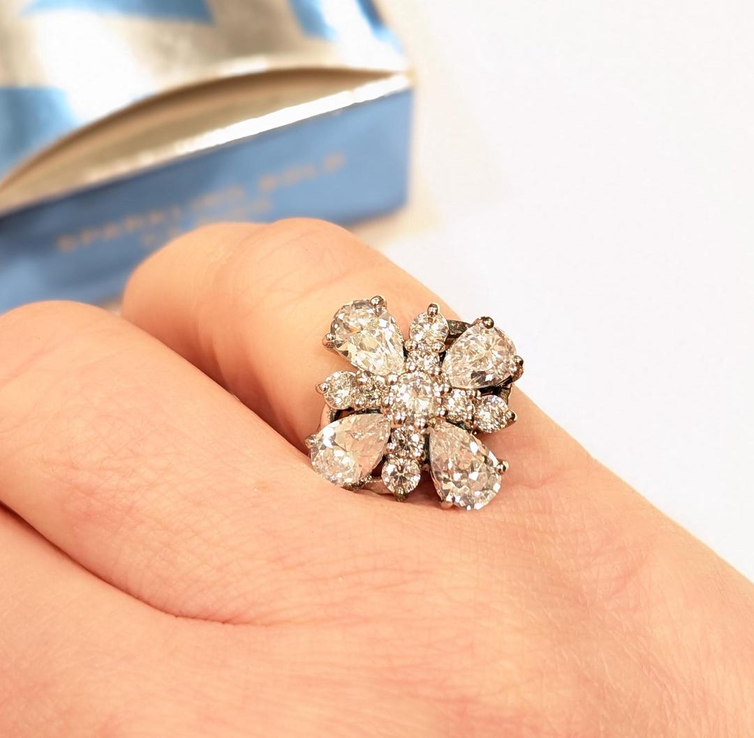 Avon Sparkling Bold Ring Silver Zircon Designer RJ GRAZIANO Ring Size 7 ...