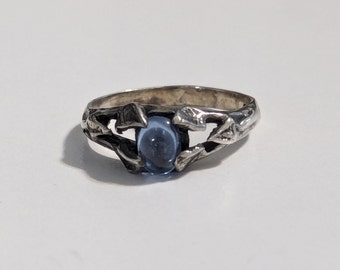 Sterling Silver Topaz Leaf Ring - Celtic Oriental Band, Size 9