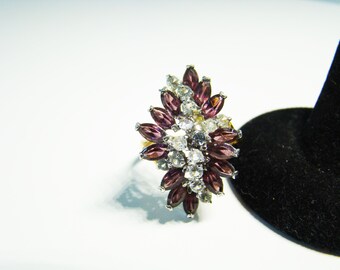 Large Amethyst Sunburst Cluster Ring Huge 18K Gold Electroplated  Stacking Ring Size 9 Estate Jewelry