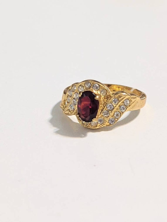 Garnet Yellow Gold Electroplated Ring with Clear C
