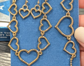 Avon Open Heart Goldtone Jewelry Set: Vintage Necklace, Bracelet