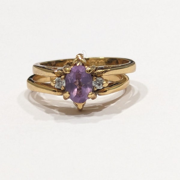 Vintage 14KT HGE Lind Reversible Ring with Amethyst & Cubic Zirconia Stones Ring Size 7.5 Estate Jewelry One Ring with 2 Looks Estate Market