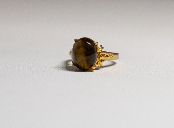 Elegant Tiger Eye Gemstone Ring 18Kt Yellow Gold … - image 2