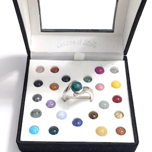 Utbytbara 24 naturliga ädelstensbollar Sterling ring storlek 8 Livets färger KenCraft OldStock